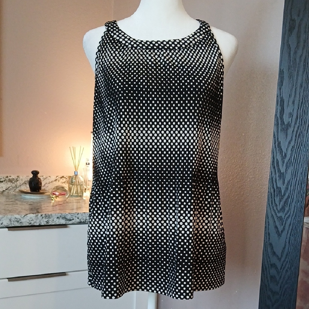 Adrianna Papell Sleeveless Dressy Black/ White Polka Dots Tank Top Blouse Size M